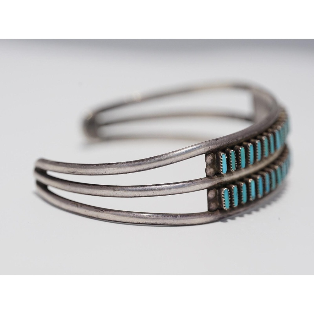 Old Pawn Zuni Native Indian Sterling Silver Needle Point Turquoise Cuff Bracelet - Picture 7 of 8
